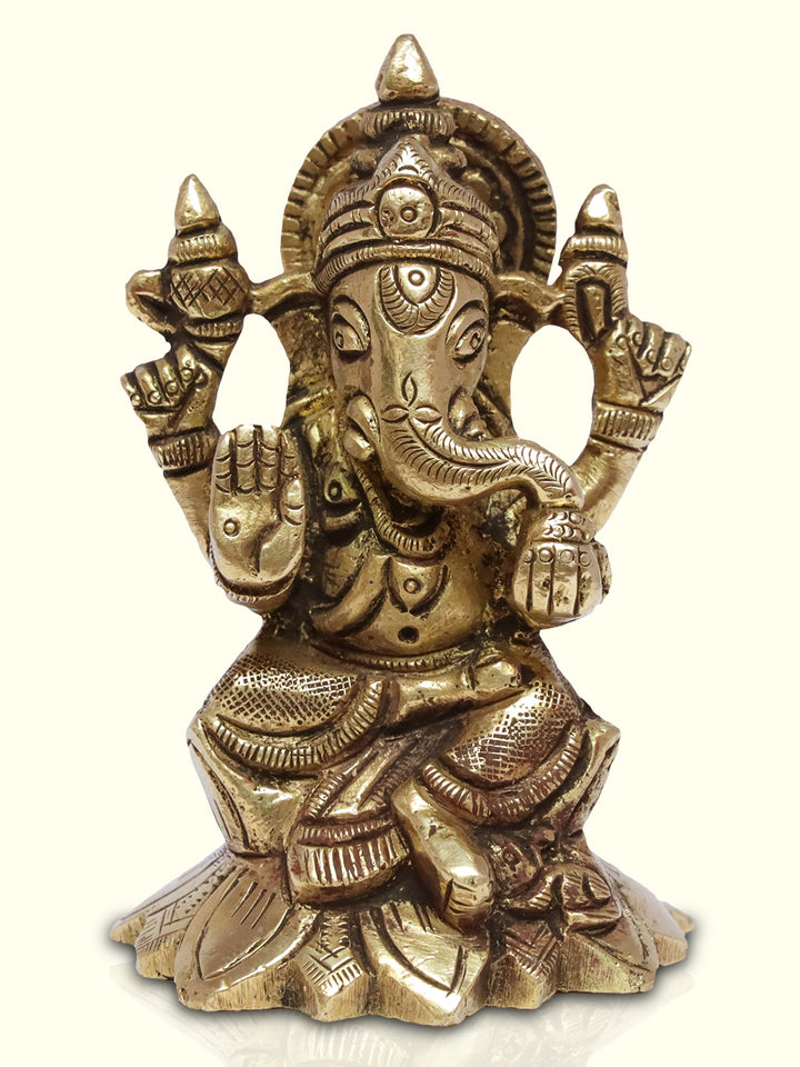 3" Brass Ganesha with Lotus Base - Sripuram Store