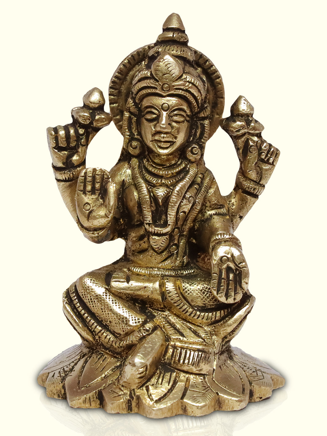 3" Brass Lakshmi with Lotus Base - Sripuram Store