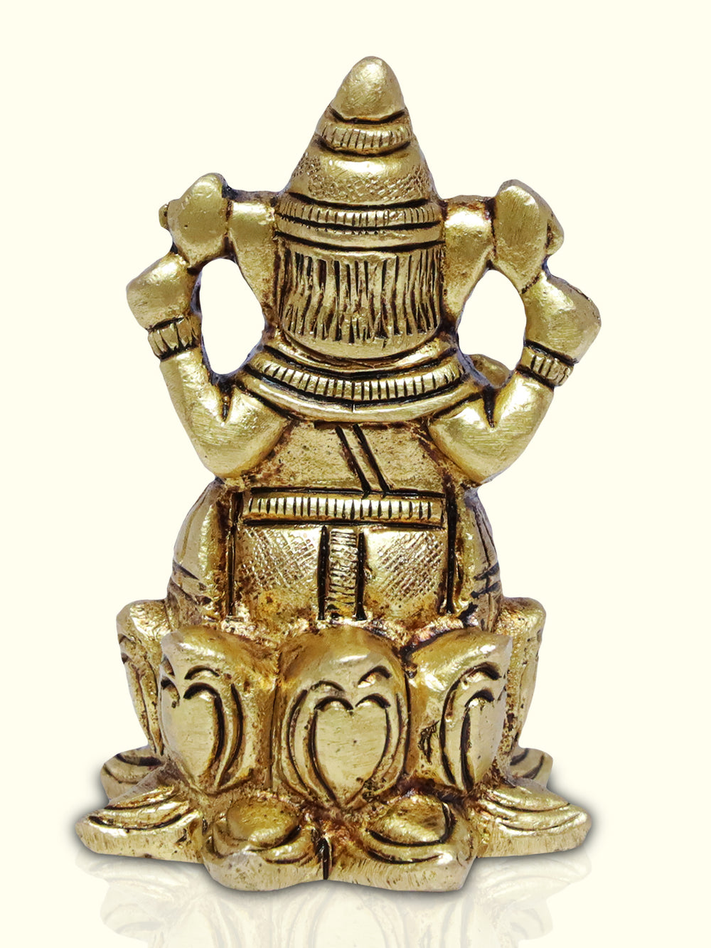 2.5" Brass Ganesha in Yellow Antique Finish with  Lotus Base - Sripuram Store