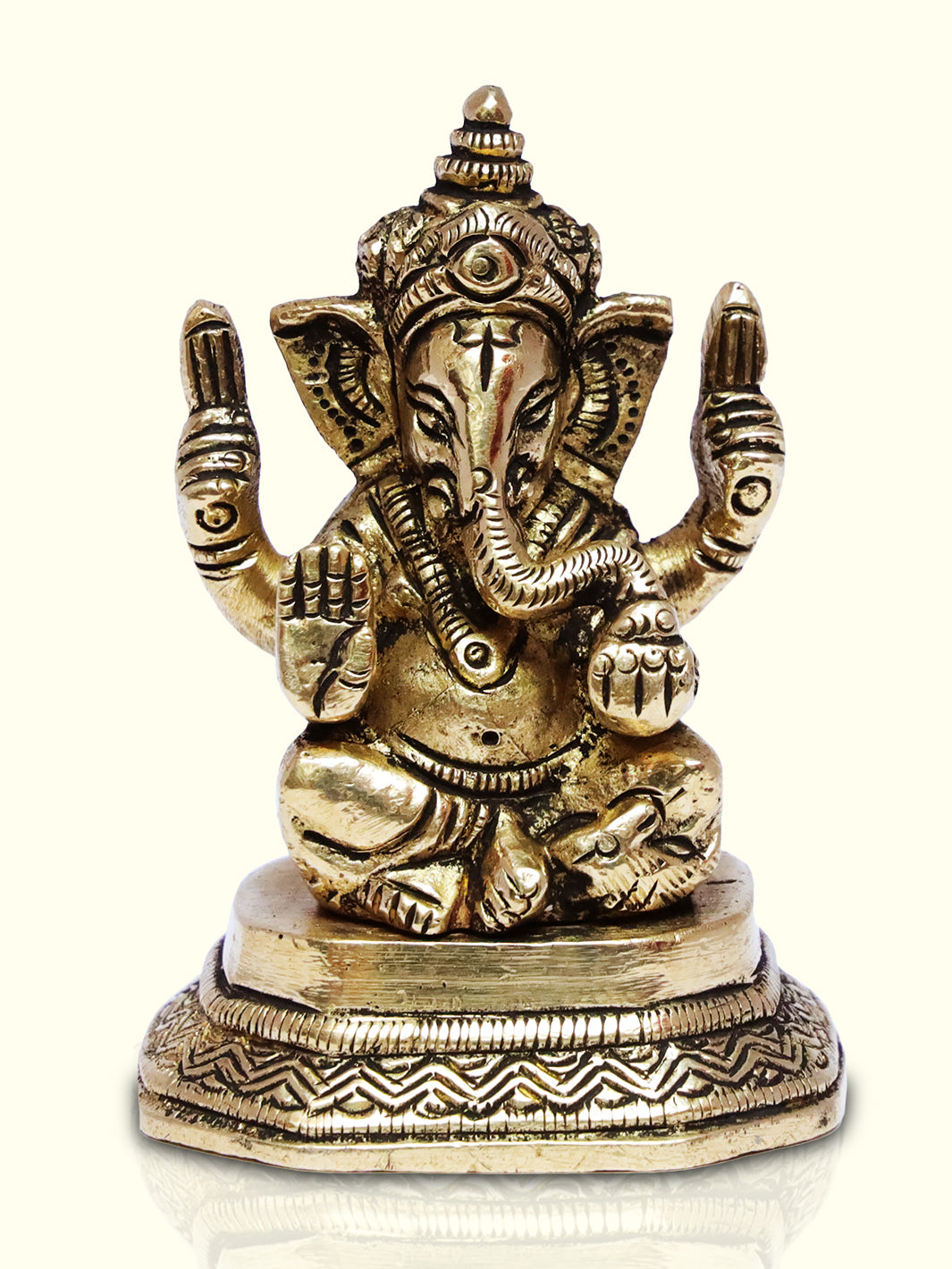 3" Brass Ganesha with D Shape Base - Sripuram Store