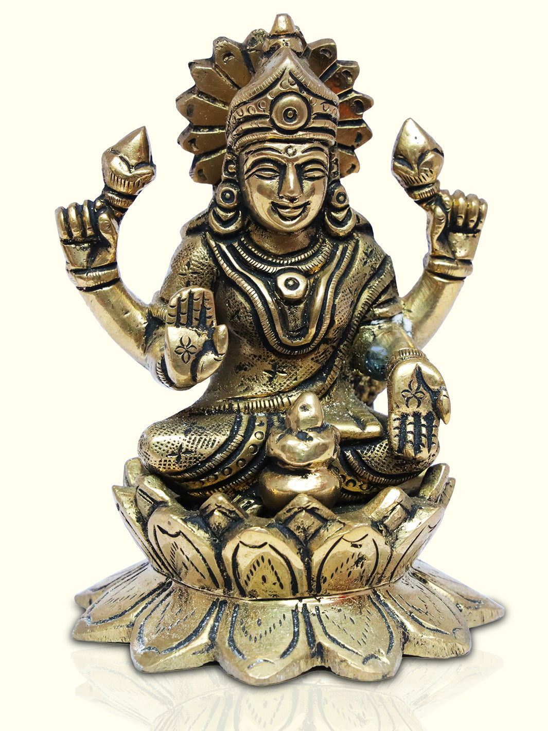 4" Brass Lakshmi with Lotus Base in Special Finish - Sripuram Store