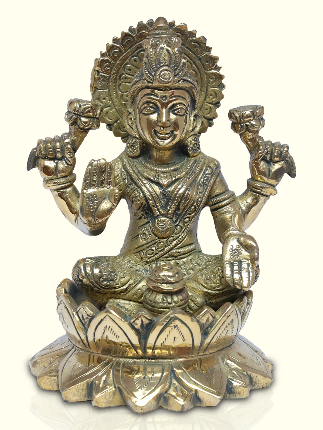 6" Brass Lakshmi with Lotus Base in Special Finish - Sripuram Store