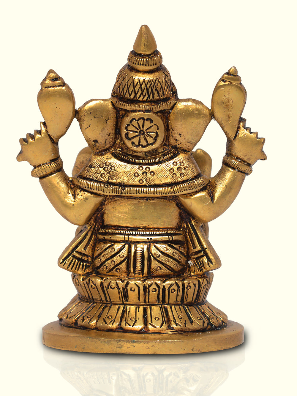 4" Brass Ganeshs with Round Base and Yellow Antique Finish - Sripuram Store