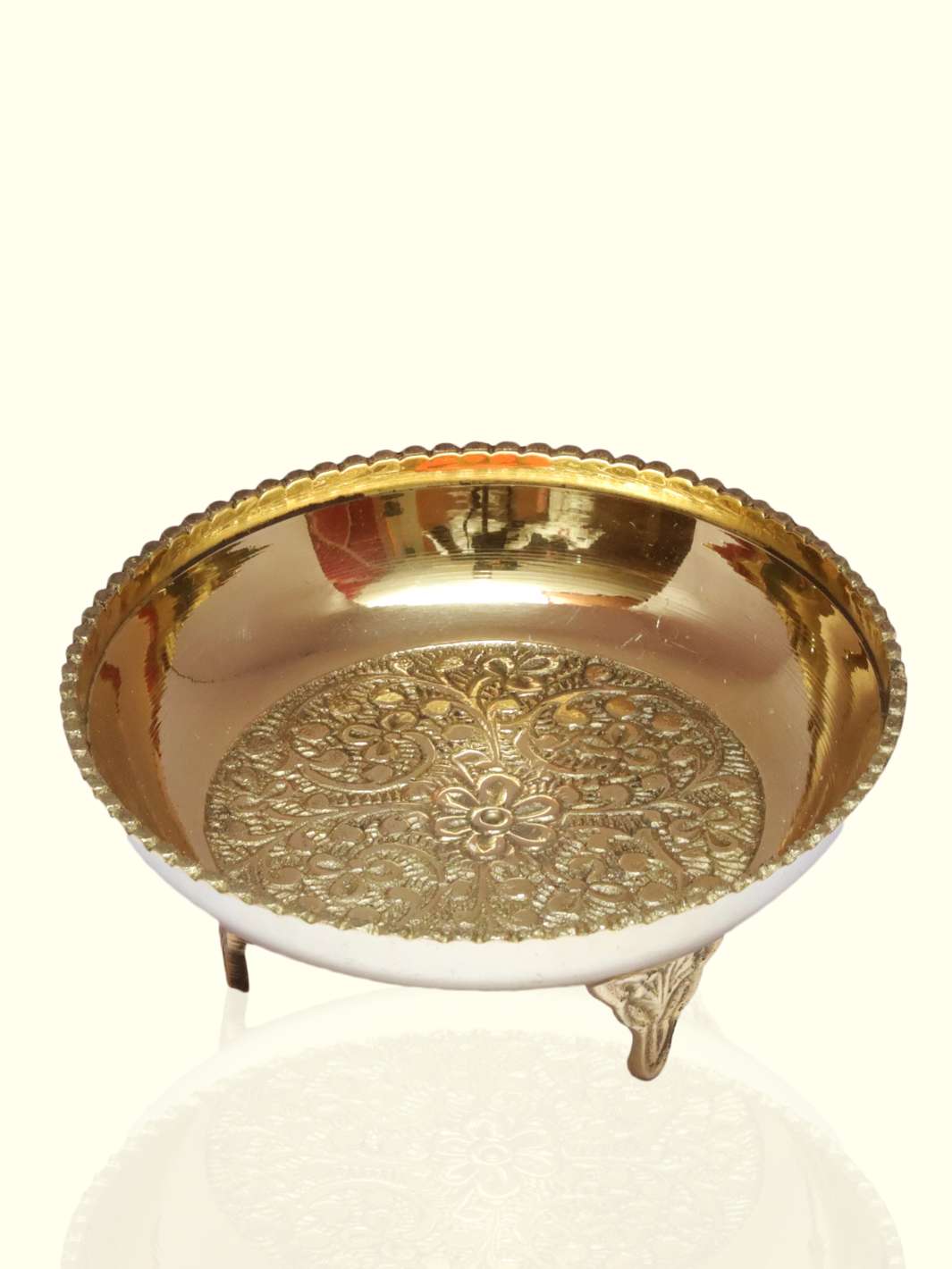 4" Wide Brass Plate with Design and Stand - Sripuram Store