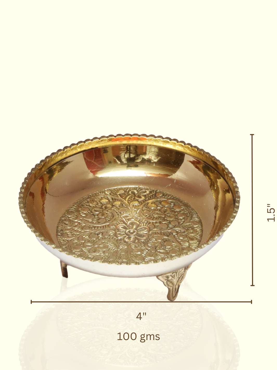 4" Wide Brass Plate with Design and Stand - Sripuram Store