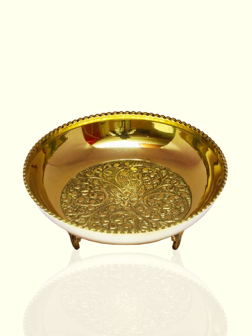 5" Wide Brass Plate with Design and Stand - Sripuram Store