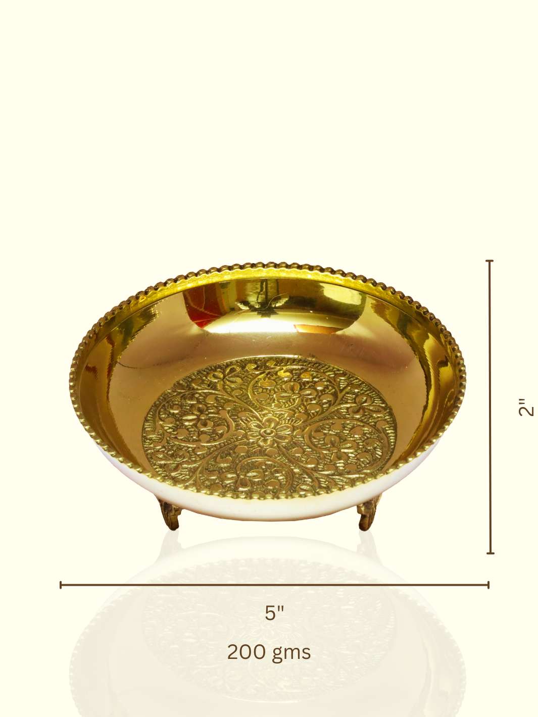 5" Wide Brass Plate with Design and Stand - Sripuram Store