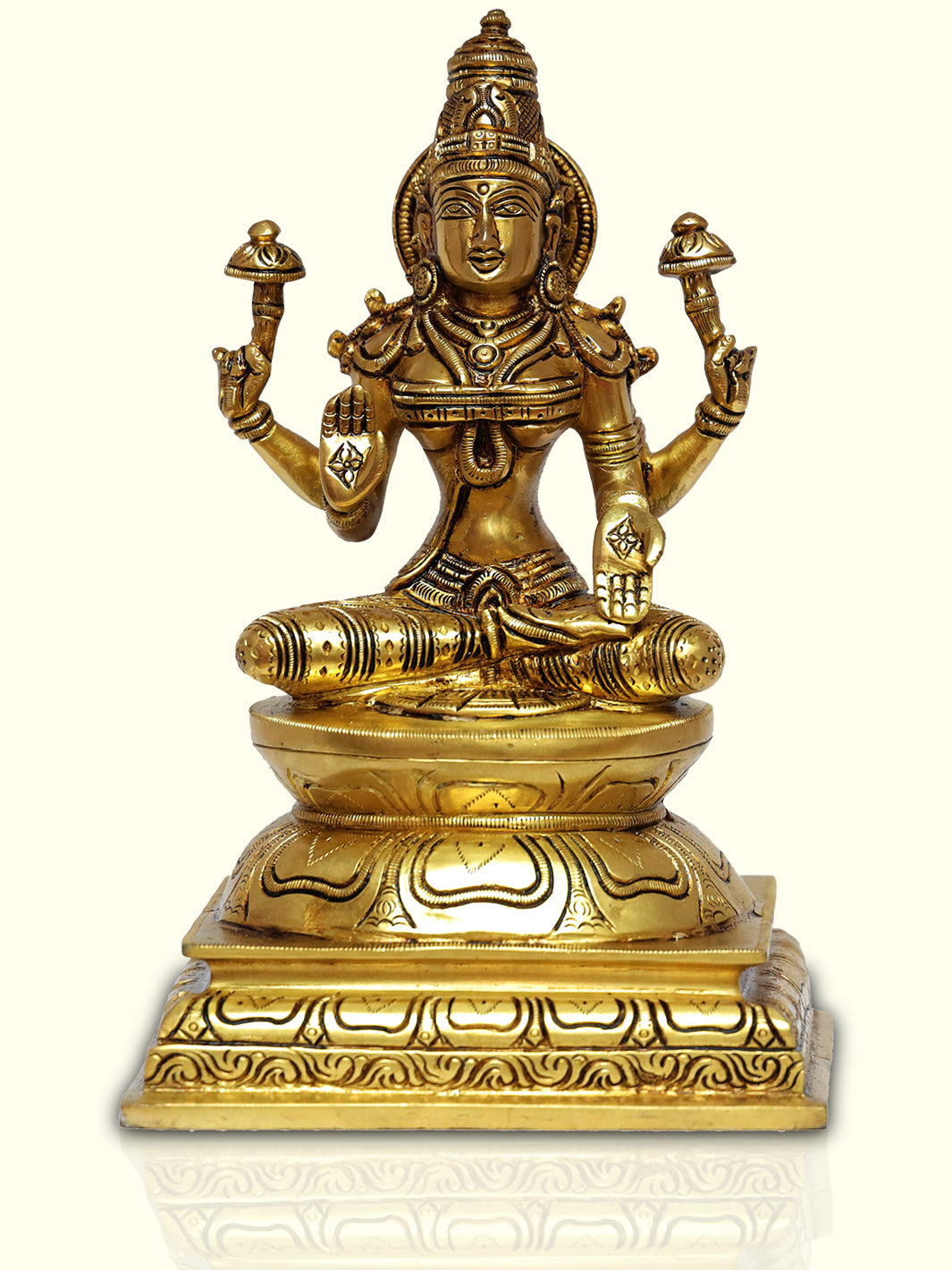 9" Brass Lakshmi with Square Base - Sripuram Store