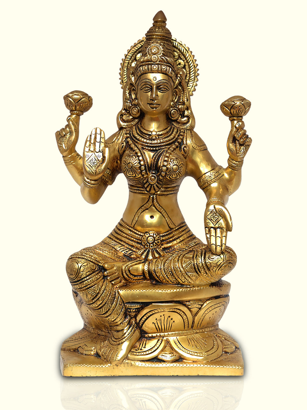 12" Brass Seated Lakshmi - Sripuram Store