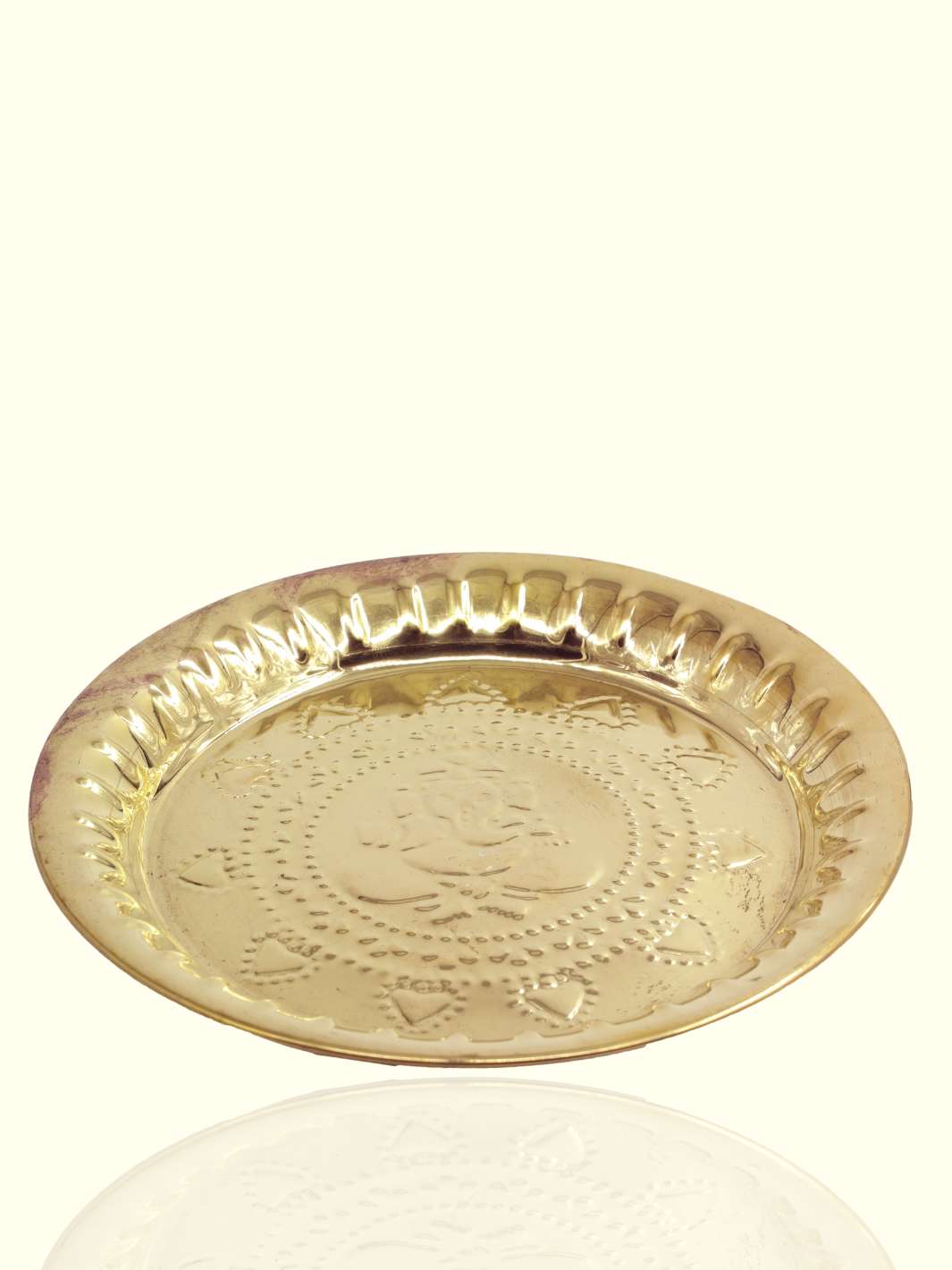 8.5" Brass Nagas Plate with Ganesha Pattern - Sripuram Store