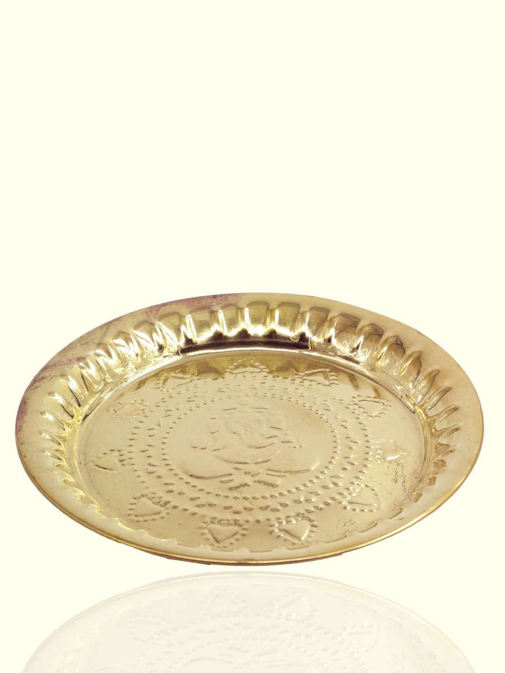 8.5" Brass Nagas Plate with Ganesha Pattern - Sripuram Store