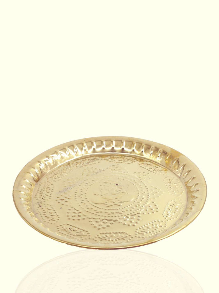 11.5"  Brass Nagas Plate with Ganesha Pattern - Sripuram Store