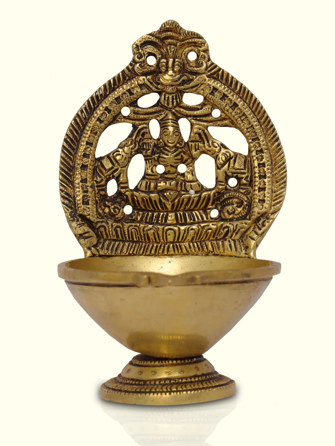 6" Brass Gajalakshmi with Arch Deepa - Sripuram Store